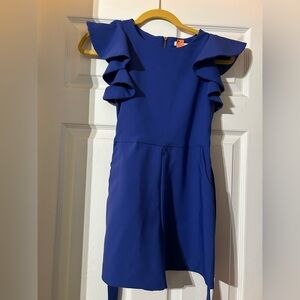 Girls Gianni Binni Royal Blue Ruffle Sleeve Romper Dressy Size 12